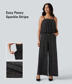 Ruffle Hem Sleeveless Sparkle Stripe Casual Jumpsuit with Pockets — Black White Starlight Stripe — view 1