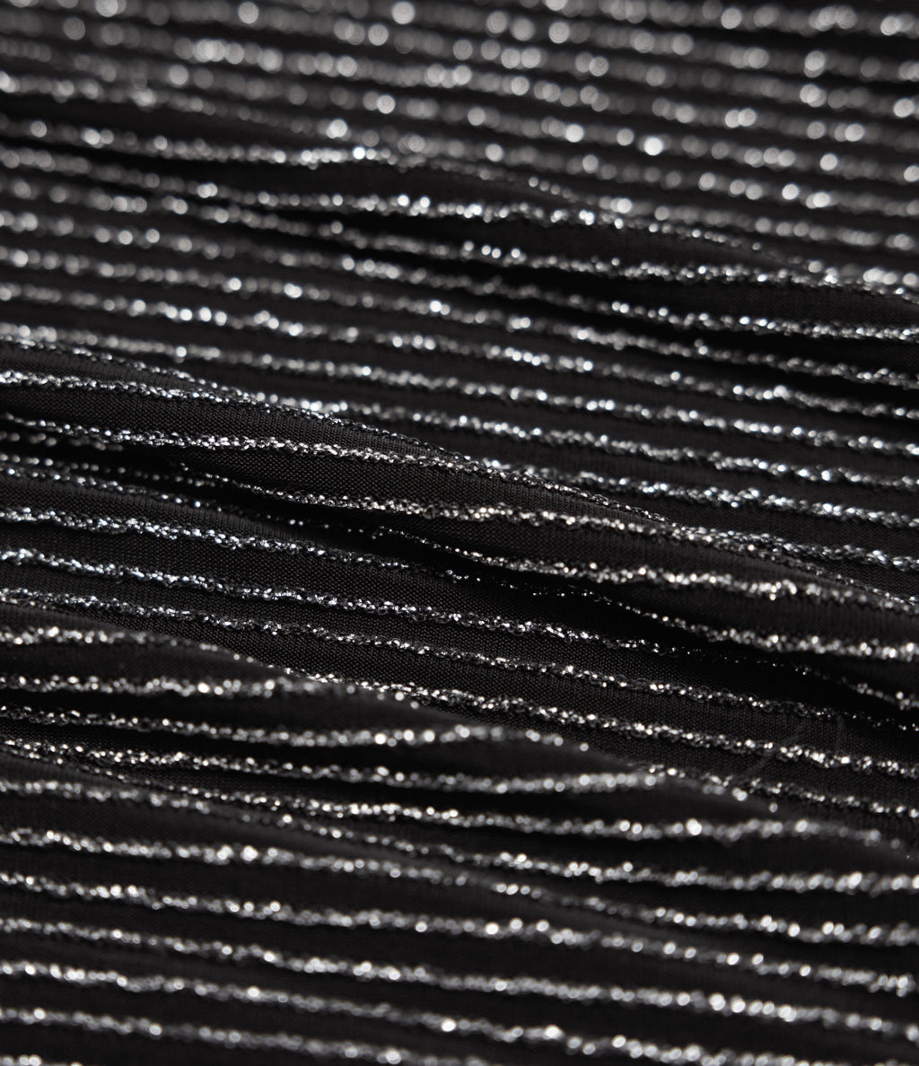 Ruffle Hem Sleeveless Sparkle Stripe Casual Jumpsuit with Pockets — Black White Starlight Stripe — view 8