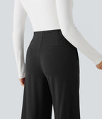 High-waisted Tummy Control Built-in Underwear Work Barrel Leg Trousers with Pockets — Black — view 5