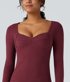 HeatCore Sweetheart Neck Push-Up Long Sleeve Casual Warming Top A/B Cup — Cordovan — view 4