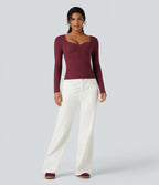 HeatCore Sweetheart Neck Push-Up Long Sleeve Casual Warming Top A/B Cup — Cordovan — view 5