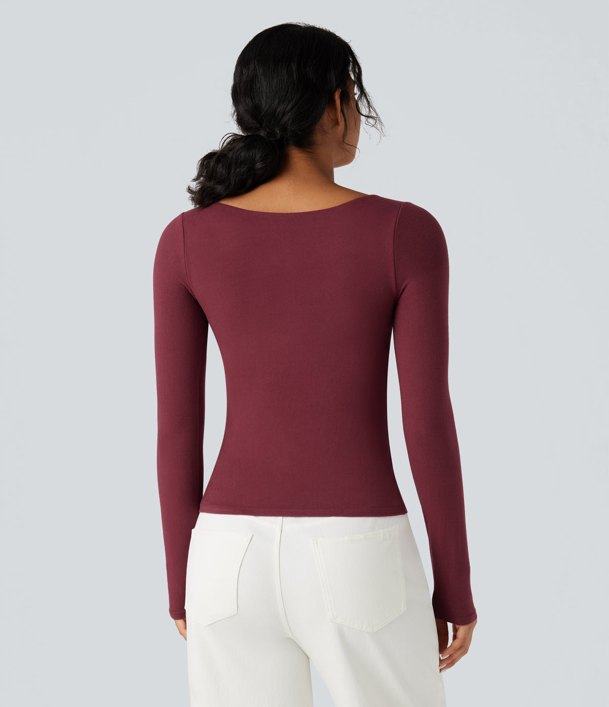 HeatCore Sweetheart Neck Push-Up Long Sleeve Casual Warming Top A/B Cup — Cordovan — view 2
