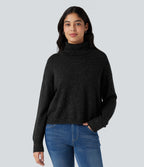 High Neck Long Sleeve Casual Jumper — Black — view 5