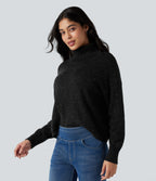 High Neck Long Sleeve Casual Jumper — Black — view 3