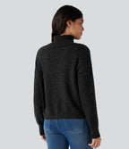 High Neck Long Sleeve Casual Jumper — Black — view 2