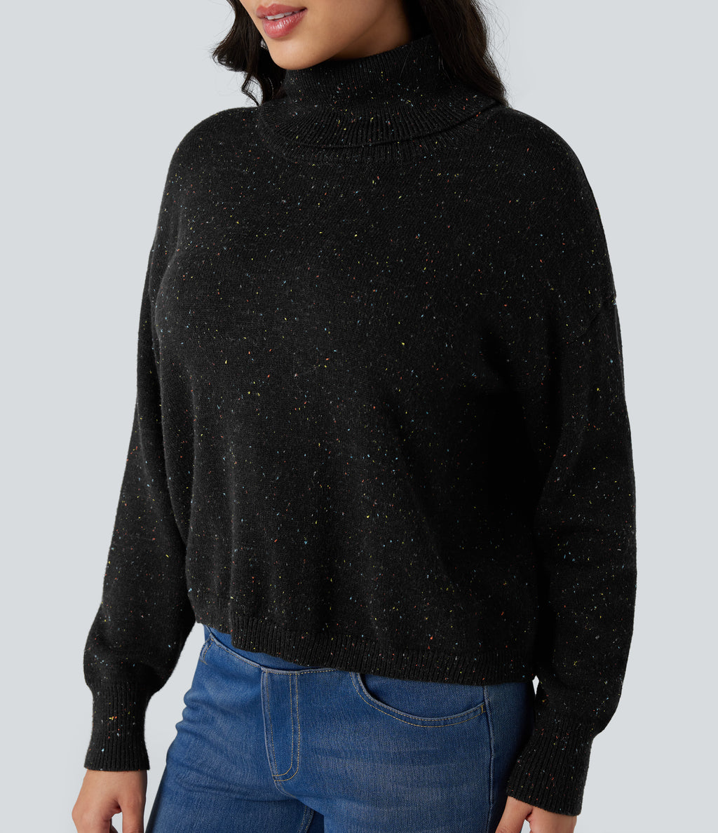 High Neck Long Sleeve Casual Jumper — Black — view 4