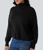 High Neck Long Sleeve Casual Jumper — Black — view 4