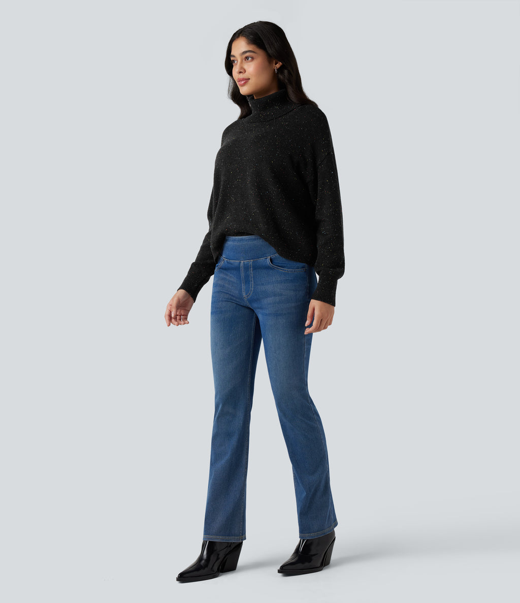 High Neck Long Sleeve Casual Jumper — Black — view 6