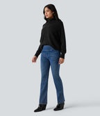 High Neck Long Sleeve Casual Jumper — Black — view 6