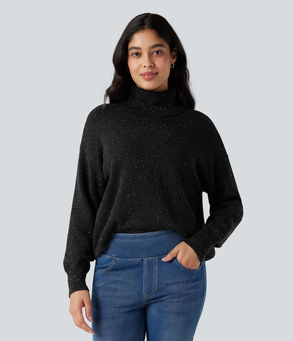 High Neck Long Sleeve Casual Jumper — Black — view 1