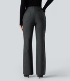 High Waisted Striped Work Flared Trousers with Pockets — Steel Stripe — view 2
