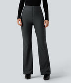 High Waisted Striped Work Flared Trousers with Pockets — Steel Stripe — view 3
