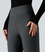 High Waisted Striped Work Flared Trousers with Pockets — Steel Stripe — view 4