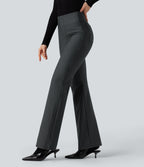 High Waisted Striped Work Flared Trousers with Pockets — Steel Stripe — view 1
