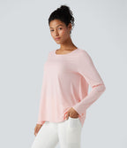 Scoop Neck Long Sleeve Split Relaxed Yoga Sports Top — Mauve Morn — view 3
