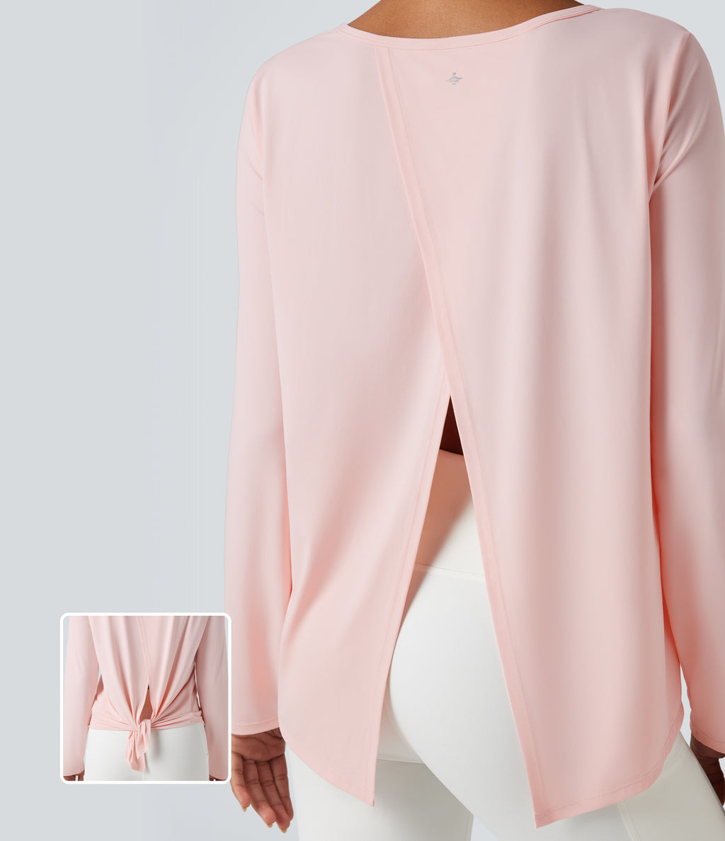 Scoop Neck Long Sleeve Split Relaxed Yoga Sports Top — Mauve Morn — view 1