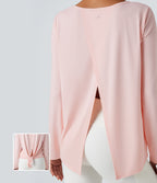 Scoop Neck Long Sleeve Split Relaxed Yoga Sports Top — Mauve Morn — view 1