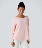 Scoop Neck Long Sleeve Split Relaxed Yoga Sports Top — Mauve Morn — view 2