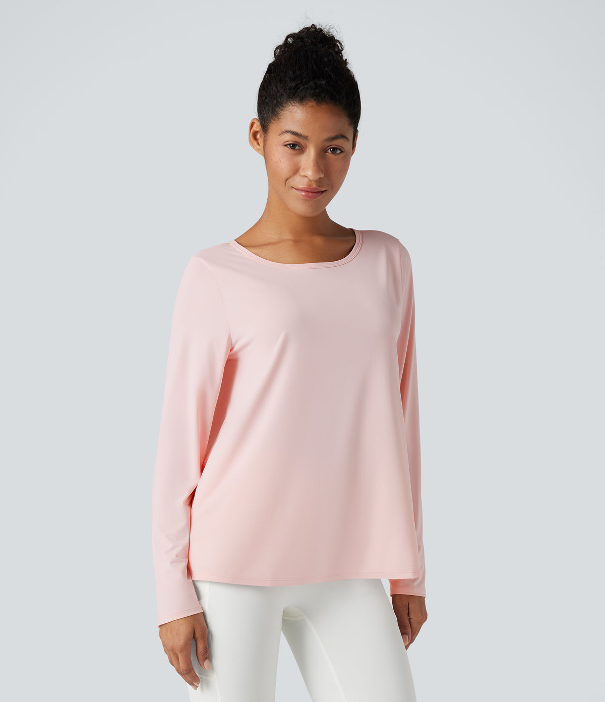 Scoop Neck Long Sleeve Split Relaxed Yoga Sports Top — Mauve Morn — view 2