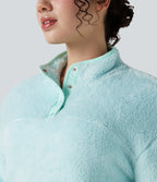 Stand Collar Button Casual Fleece Sweatshirt — Blue Glow — view 4