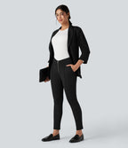 Plush Thermal V Shaped High Waisted Zipper Work Trousers with Pockets — Black — view 6