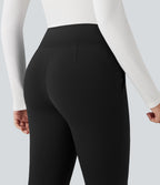 Plush Thermal V Shaped High Waisted Zipper Work Trousers with Pockets — Black — view 5