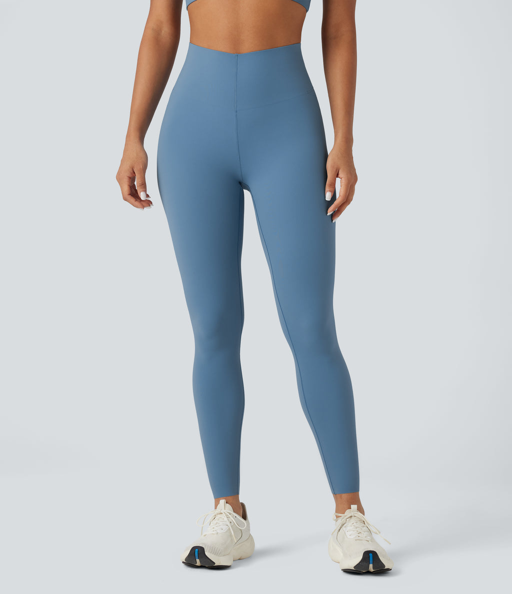 V-Shaped High Waisted Tummy Control Training 7/8 Leggings — Blue Heaven — view 3