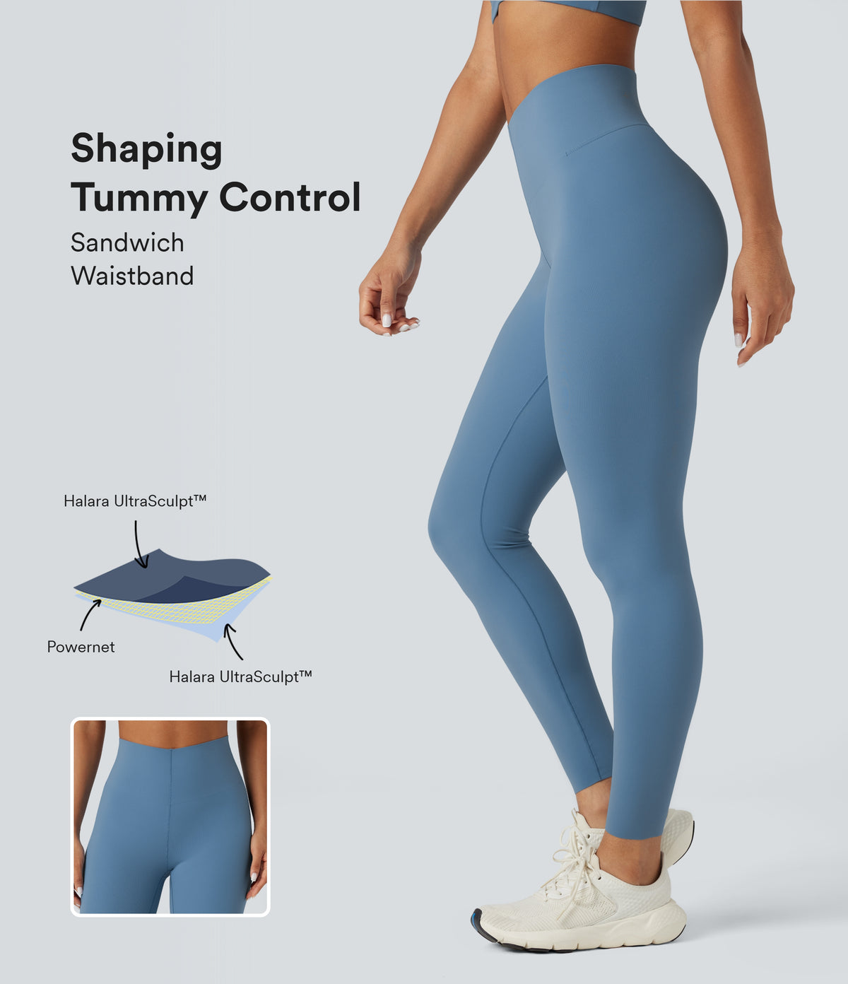 V-Shaped High Waisted Tummy Control Training 7/8 Leggings — Blue Heaven — view 1