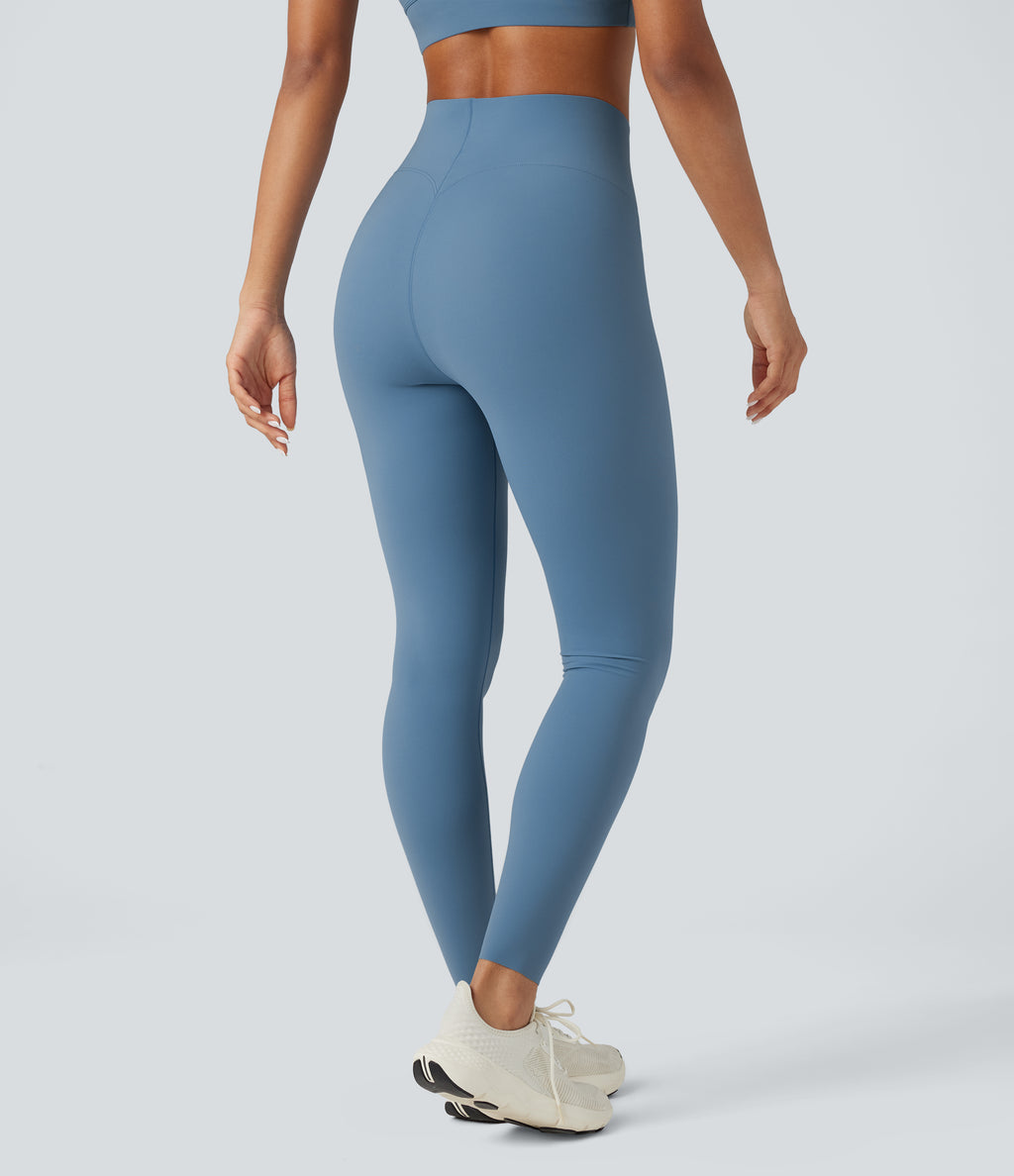 V-Shaped High Waisted Tummy Control Training 7/8 Leggings — Blue Heaven — view 2