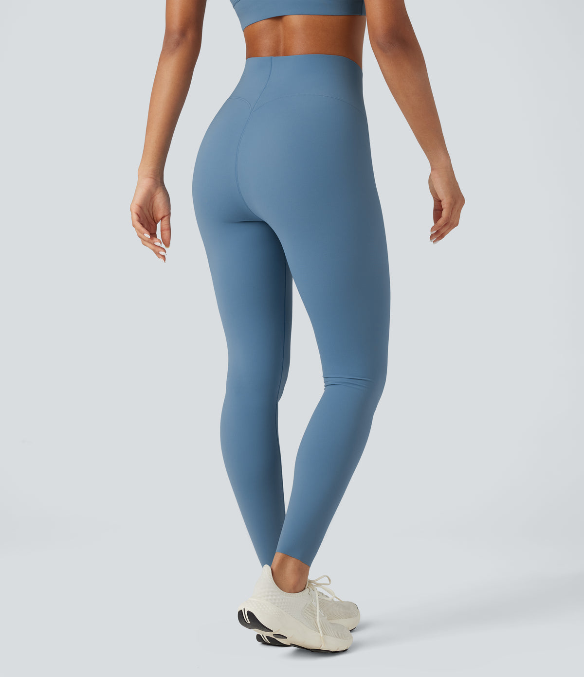 V-Shaped High Waisted Tummy Control Training 7/8 Leggings — Blue Heaven — view 2