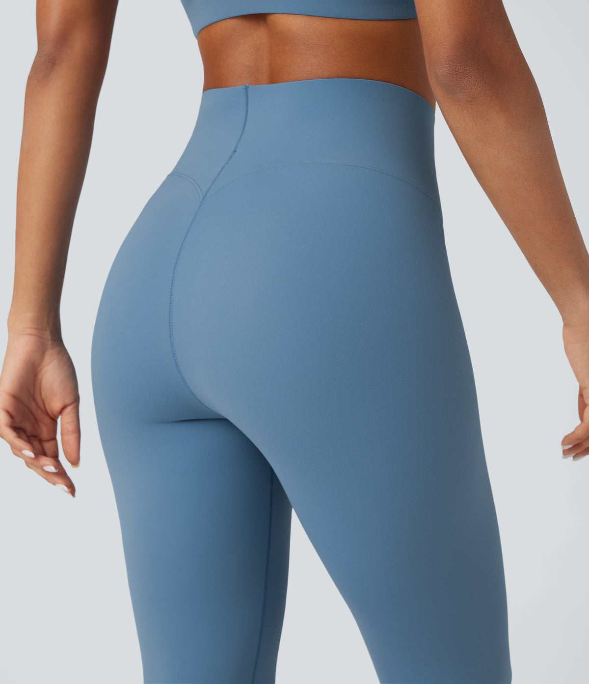 V-Shaped High Waisted Tummy Control Training 7/8 Leggings — Blue Heaven — view 5