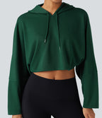 Hooded Dropped Shoulder Cropped Relaxed Casual Sweatshirt — Rain Forest — view 4