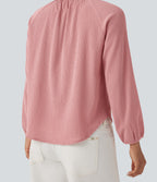 Round Neck Long Sleeve Curved Hem Textured Casual Blouse — Bridal Rose — view 5