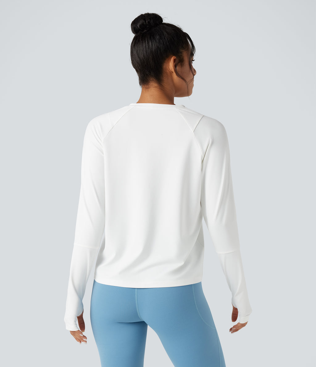 Cut-out Long Sleeve Thumb Holes Running Sports Top — White — view 2