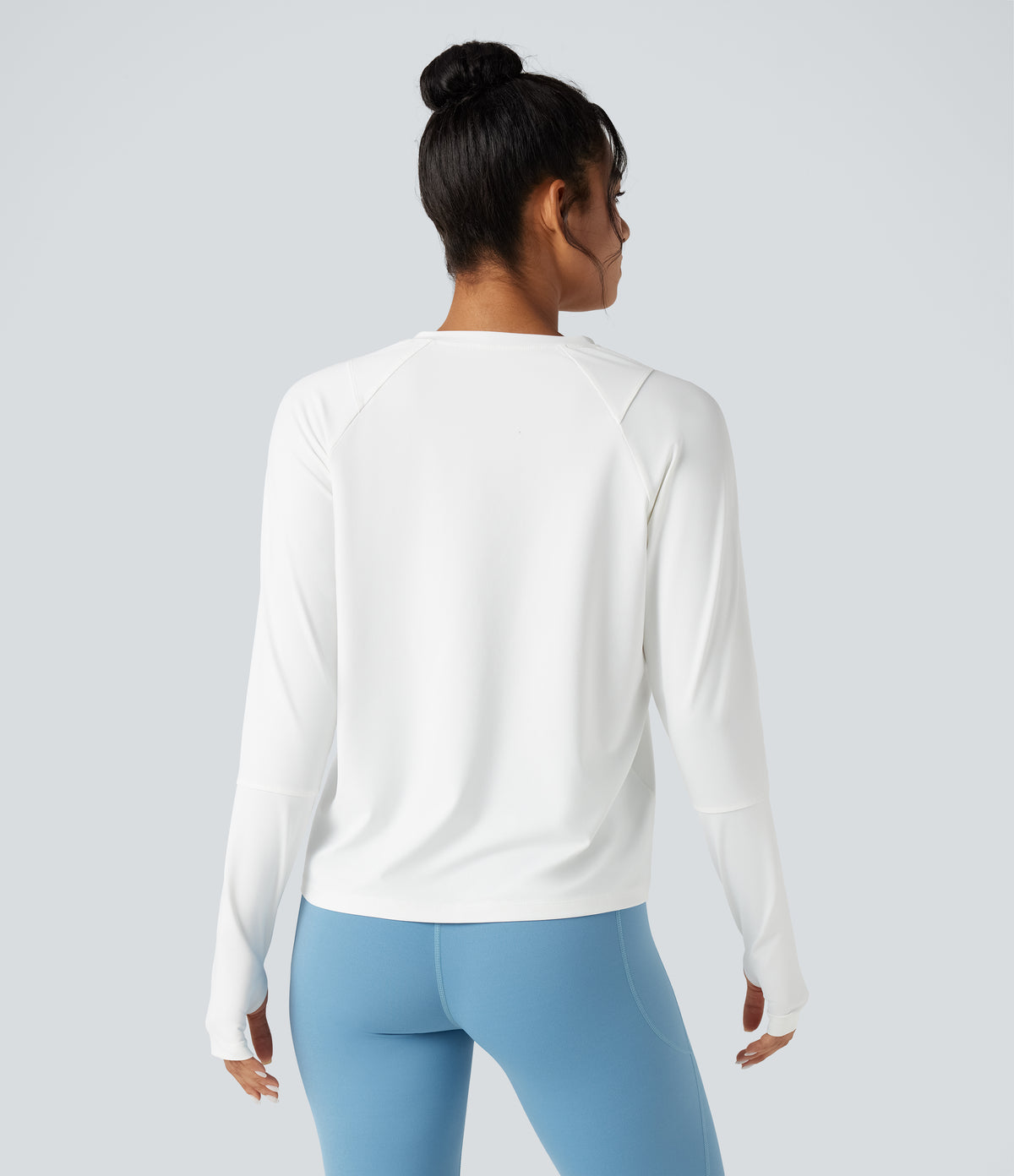 Cut-out Long Sleeve Thumb Holes Running Sports Top — White — view 2