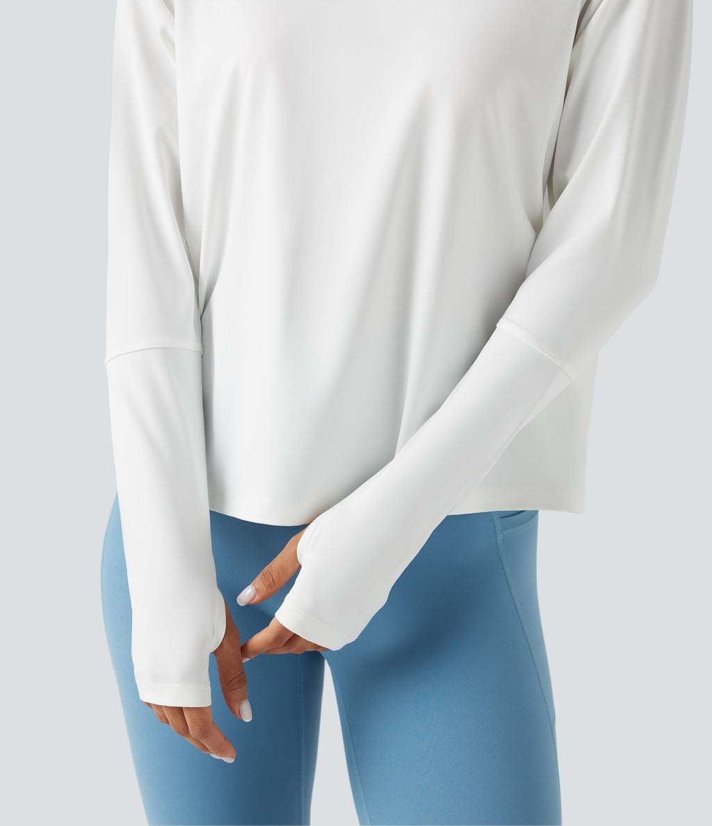 Cut-out Long Sleeve Thumb Holes Running Sports Top — White — view 6