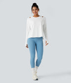 Cut-out Long Sleeve Thumb Holes Running Sports Top — White — view 7