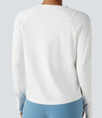 Cut-out Long Sleeve Thumb Holes Running Sports Top — White — view 5