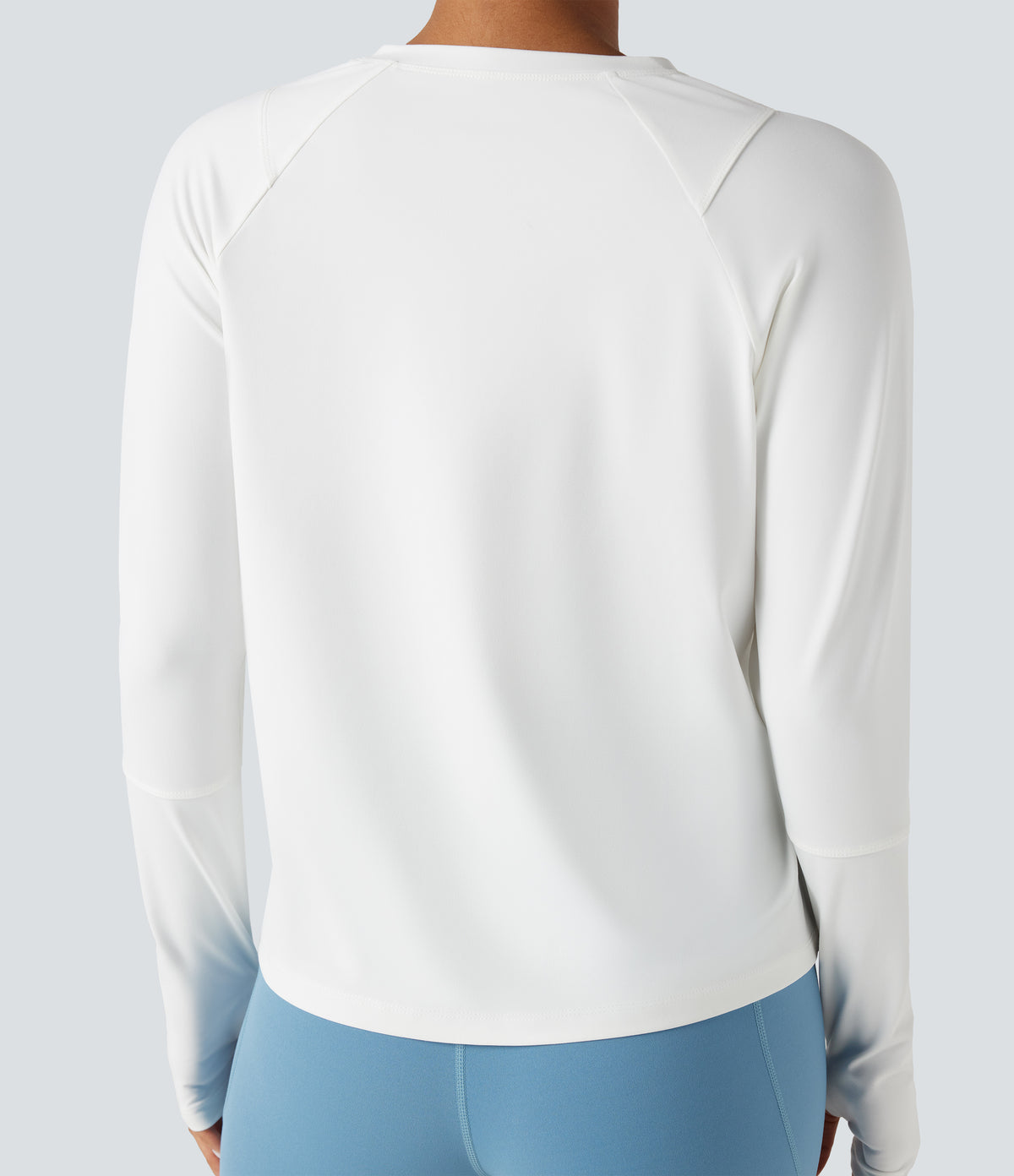 Cut-out Long Sleeve Thumb Holes Running Sports Top — White — view 5