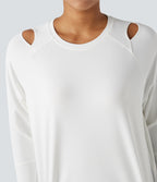 Cut-out Long Sleeve Thumb Holes Running Sports Top — White — view 4