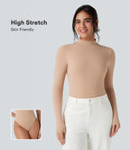 High Stretch Skin Friendly Mock-neck Long Sleeve Skinny Casual Bodysuit — Maple Sugar — view 1