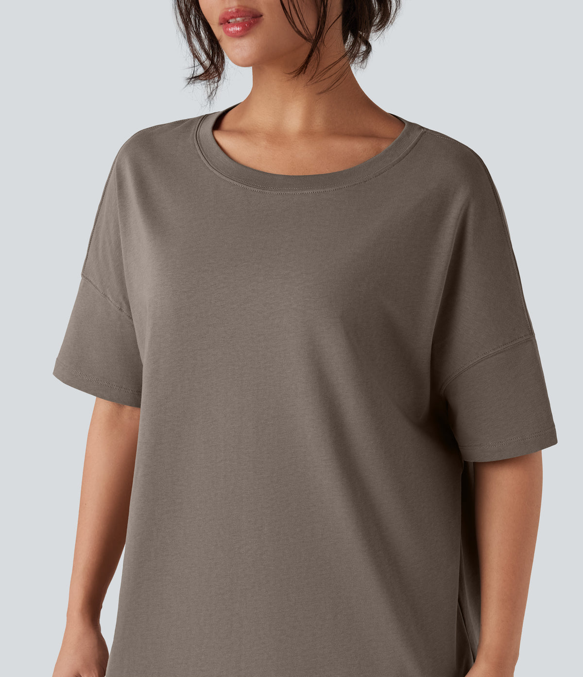Round Neck Half Sleeve Casual Oversize Cotton T-Shirt — Walnut — view 5