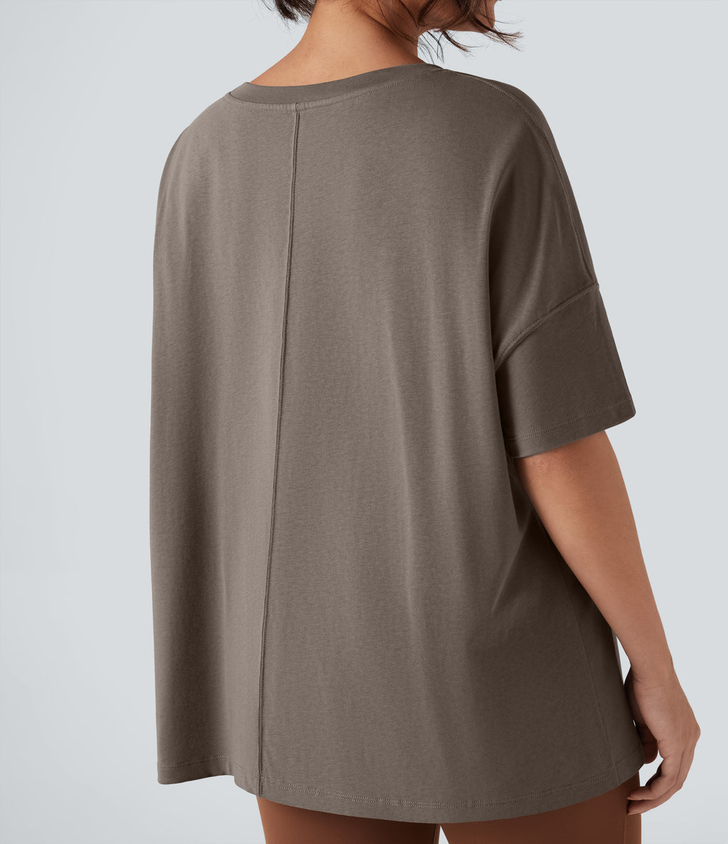 Round Neck Half Sleeve Casual Oversize Cotton T-Shirt — Walnut — view 4