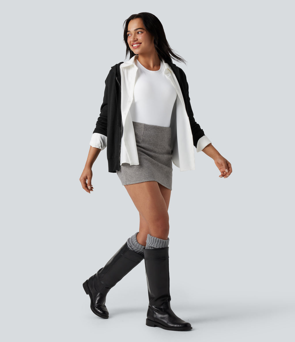 Hooded Drawstring Long Sleeve Zipper Casual Cardigan with Pockets — Black — view 7