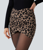 Leopard Print Crossover High Waisted 2-in-1 Bodycon Mini Party Skirt — Toffee Leopard — view 5