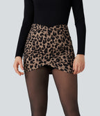 Leopard Print Crossover High Waisted 2-in-1 Bodycon Mini Party Skirt — Toffee Leopard — view 3