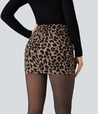 Leopard Print Crossover High Waisted 2-in-1 Bodycon Mini Party Skirt — Toffee Leopard — view 2