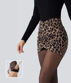 Leopard Print Crossover High Waisted 2-in-1 Bodycon Mini Party Skirt — Toffee Leopard — view 1