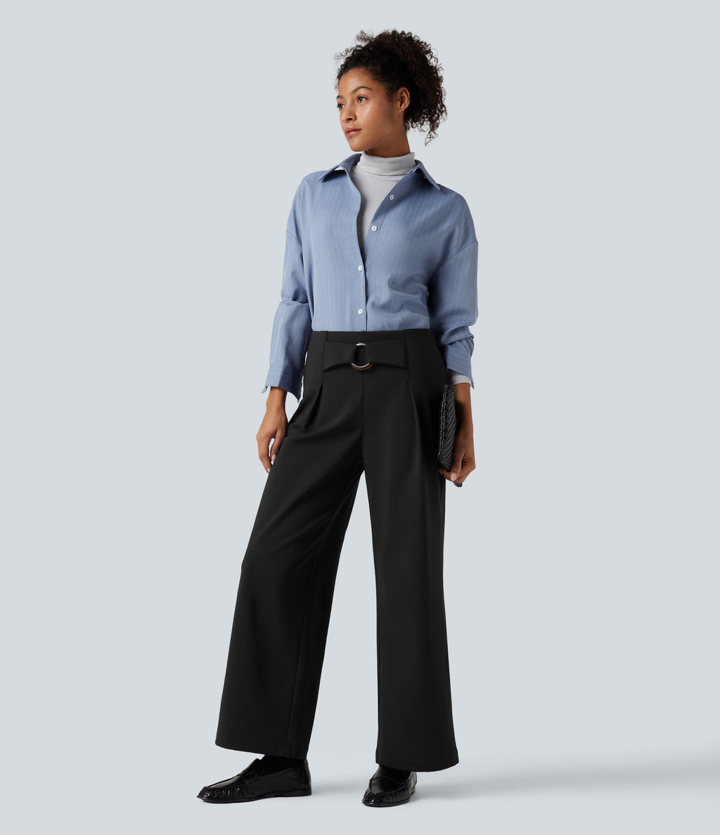 Plush Thermal Mid Rise Straight Leg Work Trousers with Pockets — Black — view 6