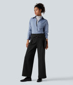 Plush Thermal Mid Rise Straight Leg Work Trousers with Pockets — Black — view 6